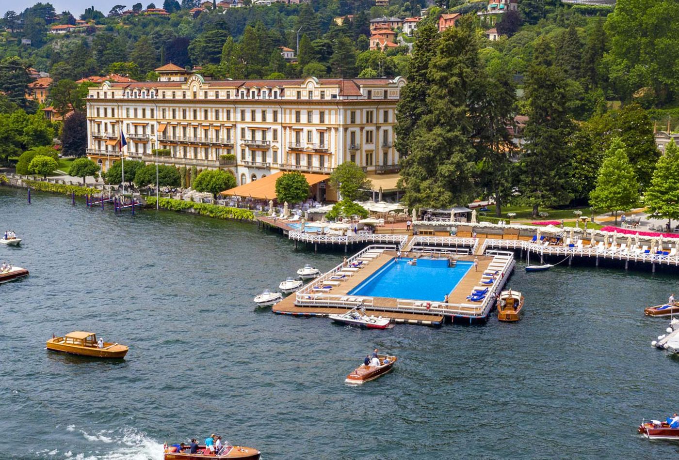 Hotel overlooking lake Como and pool which sits on the lake