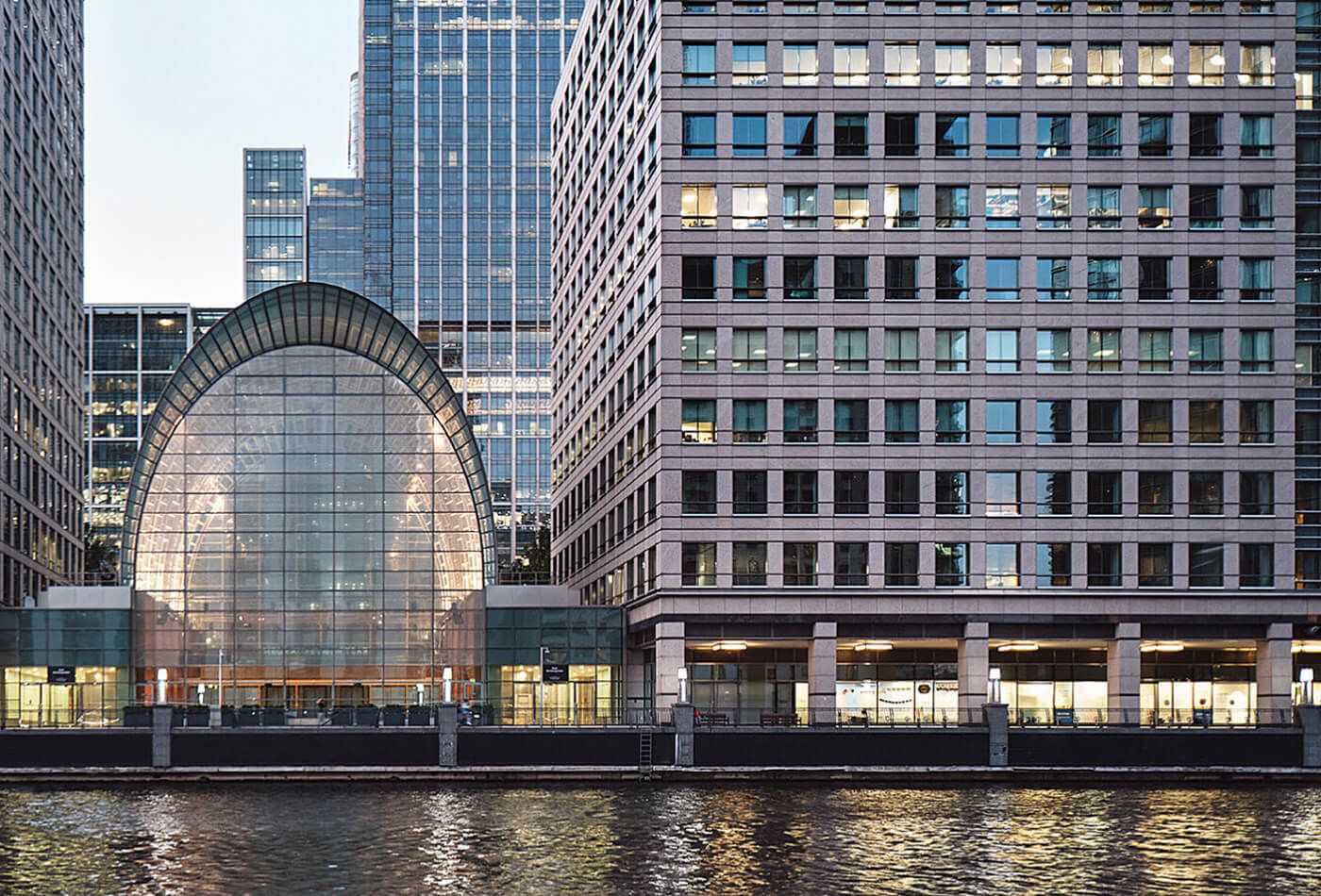 Exterior shot of modern building on the river edge